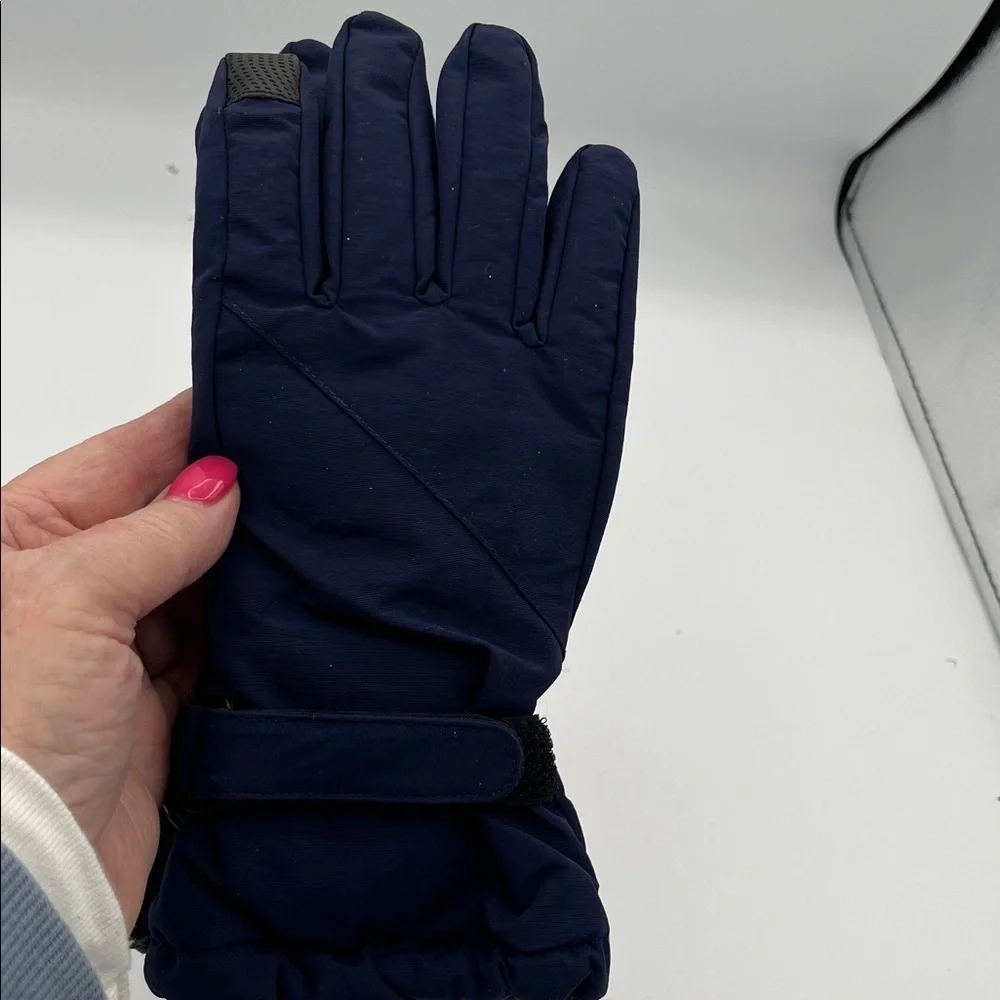 Lands End Kids Winter Gloves M Navy Blue  Self-Close Strap Wrist Toggle NWOT